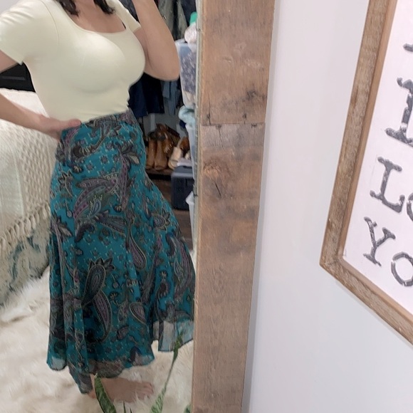 Coldwater Creek turquoise floral maxi skirt size petite extra small - Picture 4 of 8